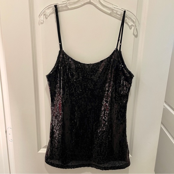 Beautiful Black Sequined Tank Top with Adjustable Straps - Ladies Size L - Picture 2 of 10